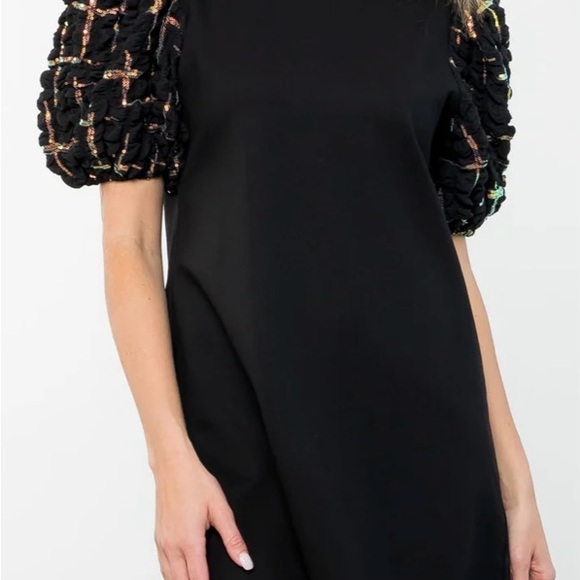 THML TEXTURED PUFF SLEEVE DRESS BlACK - Picture 3 of 7